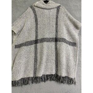People's Project LA "Rowan" Poncho Women's M L Black Gray Fringe Cowl Neck